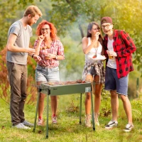 Outsunny Grill węglowy, Anti-Rutsch Camping Grill z rusztem, Zaczep do rusztu, Kosze boczne do ogrodu, BBQ Stal Nierdzewna + Ocynek Metal Zielony 77 x 30 x 70 cm(m-2)
