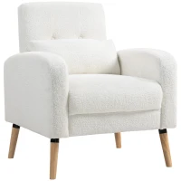 HOMCOM Modern Armchair with Tufted Back, Upholstered Accent Chair with Rubberwood Legs and Lumbar Pillow for Living Room, Bedroom and Office, White(m-10)