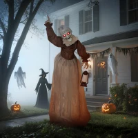 Outsunny Dekoracja na Halloween 150 cm Czarownica z LED, Dźwiękiem, Dekoracja Drzwi z Regulowanymi Ramionami, Głową, Figura Ogrodowa w Naturalnej Wielkości na Imprezę(m-9)