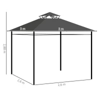 Outsunny Pawilon 3 x 3 m, Namiot ogrodowy z boczną ścianą, Partyzelt z podwójnym dachem, Pogodoodporny, do Ogrodu, na Balkon i Taras, Metal, Ciemnoszary(m-3)