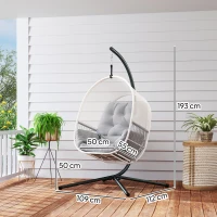 Outsunny Hanging Egg Chair Outdoor Indoor, Swing Hammock Chair with Stand, Cushions, Lumbar Pillow, Adjustable Height and Steel Frame for Garden Patio Lounge Porch, Light Grey(m-3)