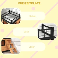 Domek dla psa PawHut z balkonem, Podwyższany domek dla małych zwierząt z drabinką, Okno, Buda dla małych i średnich psów, Drewno świerkowe, Żółty, 121 x 77 x 78 cm(m-5)