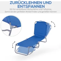 Outsunny Leżak plażowy z regulowanym oparciem, składany fotel plażowy, leżak ogrodowy o nośności do 120 kg, na balkon, taras, Oxford, niebieski(m-4)