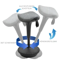 Vinsetto Stołek biurowy z funkcją obrotu, ergonomiczny stołek, regulowana wysokość 65,5-83,5 cm, 120° pochylenie, Szary(m-4)