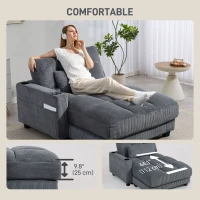 HOMCOM Sofa z Sztruksu, Przestronna Wewnętrzna Sofa z Oparciem Lewym/Prawym i Poduszką Lędźwiową, Sofa Łóżko z 2 Uchwytami na Kubki do Salonu, Sypialni, 147 cm, Kolor Antracytowy Szary(m-6)