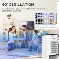 HOMCOM Mini Klimagerät 3 in 1 - Nawilżacz powietrza, przenośny chłodzący wentylator z 3 trybami, 60° oscylacją, funkcją timera i pilotem - do sypialni, biura(m-8)