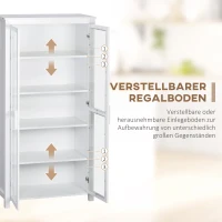 HOMCOM Szafka kuchenna, wysoka szafka, bufet kuchenny z 2 szklanymi drzwiami, szafka do jadalni, gablota z 2 regulowanymi półkami wewnętrznymi, vintage design, biała, 80 x 39,5 x 160 cm(m-5)