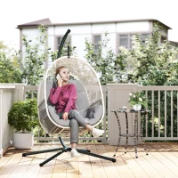 Outsunny Hanging Egg Chair Outdoor Indoor, Swing Hammock Chair with Stand, Cushions, Lumbar Pillow, Adjustable Height and Steel Frame for Garden Patio Lounge Porch, Light Grey(m-2)