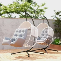 Outsunny Hanging Egg Chair Outdoor Indoor, Swing Hammock Chair with Stand, Cushions, Lumbar Pillow, Adjustable Height and Steel Frame for Garden Patio Lounge Porch, Light Grey(m-8)