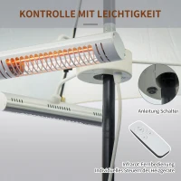 Outsunny Promiennik ciepła podczerwieni z trzema głowicami grzewczymi o mocy 1000 W Każda Grzejnik elektryczny z pilotem do ogrzewania pod parasolem, w namiocie Alu 87 x 75 x 22 cm(m-7)