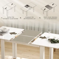 HOMCOM Stół rozkładany 120-160 x 80 cm, stół kuchenny dla 4-6 osób, nowoczesny stół jadalny, biały połysk(m-5)