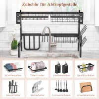 Dwupoziomowy ociekacz do naczyń z hakami, stalowy, czarny(m-5)