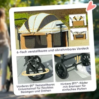 PawHut Dog Stroller, Puppy Buggy Cargo Trailer with Removable Adjustable Canopy, Storage Bag, Washable Cushion, Safety Leashes, Folding Pet Stroller for Large Dogs, Brown(m-6)