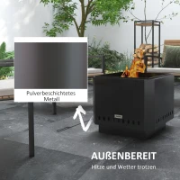 Outsunny Palenisko kwadratowe, bezdymny kosz ogniskowy z pogrzebaczem, ognisko stołowe do ogrodu, na kemping, taras, metalowe, Czarne(m-5)