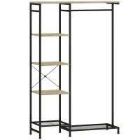 HOMCOM Freestanding Coat Rack Stand, Modern Hall Tree with Clothes Rail, Mesh Shoe Rack and Metal Frame for Hallway, Living Room, Bedroom, Oak and Black(m-1)