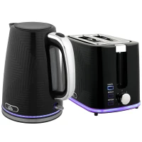 HOMCOM Kettle and Toaster Set, 1.7L 2200W Rapid Boil Jug Kettle with Otter Thermostat, Limescale Filter, 2 Slice Toaster with 7 Browning Controls, Crumb Tray, Black(m-1)