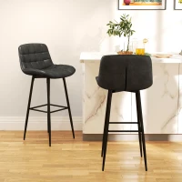 HOMCOM Adjustable Swivel Bar Stools Set of Two, Modern Breakfast Bar Chairs, Faux Leather Upholstered Kitchen Stools with Backs and Footrest, Charcoal Grey(m-9)