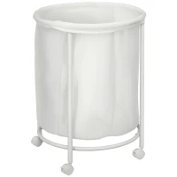 HOMCOM Kosz na Pranie 100L z Kółkami, Stelaż Stalowy, Pojemnik na Pranie z Wyjmowanym Workiem na Bieliznę do Łazienki, Kremowy(m-11)