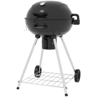 Outsunny Grill węglowy, grill ogrodowy z rusztem, kółkami, półką, tacką na popiół, wbudowanym termometrem do BBQ Metal Czarny 55 x 65 x 89 cm(m-10)