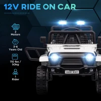 AIYAPLAY Kids Ride On Car, 12V Battery Powered Electric Truck with 4 Spring Suspension Wheels, Parental Remote Control, Music Horn LED Lights, for 3-6 Years Old - White(m-4)