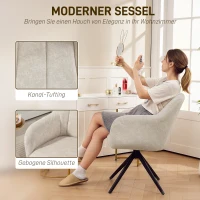 HOMCOM 360° Swivel Accent Chair, Modern Velvet Fabric Armchair, Upholstered Tufted Vanity Chair with Steel Legs for Living Room, Bedroom, Home Office, Beige(m-6)