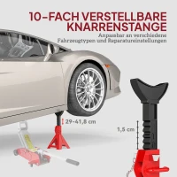 HOMCOM Podnośnik 3 tony Udźwig 2 sztuki Włącznie z Zabezpieczeniem Splintowym Regulacja Wysokości 10-poziomowa 290 mm do 410 mm Podnośniki Samochodowe Stojaki do Warsztatu Garażu Czerwone(m-4)