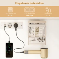 HOMCOM Toaletka z LED, 3 temperatury światła, Kosmetyczka z Lustrem, Toaletka z Gniazdem, 6 Szuflad z Mechanizmem Cichego Zamykania, 2 Otwarte Przegrody, Biały(m-6)