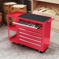 HOMCOM Carro de Herramientas con 7 Cajones Estantería de 3 Niveles Desmontable Sistema de Cierre Central Asa Rojo(m-9)