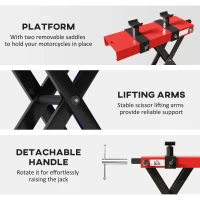 HOMCOM 500 kg Motorcycle Scissor Lift Jack, Heavy Duty Steel Adjustable Motorbike Lifting Hoist Stand, Foldable Lifter for Dirt Bike Repair Maintenance, 45 x 15 cm Large Platform, Red(m-6)