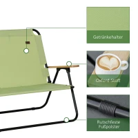 Outsunny campingstoel 2-zits opvouwbare draagbare tuinstoel regisseursstoel klapstoel met bekerhouder voor outdoor picknick wandelen max. belasting 160 kg groen 141 x 67 x 80 cm(m-7)