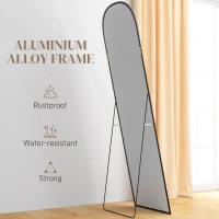 HOMCOM Lustro Całociałowe, 161,5 x 50 cm Lustro ścienne z półką, rama z aluminium, lustro stojące do salonu, sypialni, Czarne(m-6)