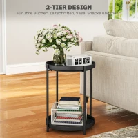 HOMCOM Round Side Table with Storage, 2-Tier Steel End Table Coffee Table for Living Room Bedroom Small Spaces, Black(m-4)