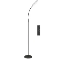 HOMCOM LED Floor Lamp, Standing Lamp with Remote & Touch Control, Stepless Dimmable Colours Temperature & Brightness, 360° Adjustable Gooseneck, 1 Hour Timer, Memory Function for Living Room, Black(m-1)
