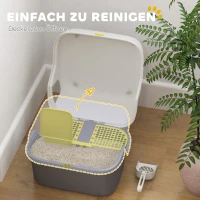 PawHut Cat Litter Box, Covered Litter Box with Lid, Scoop, Easy to Clean & Lockable Openable Cover, Kitty Litter Box for Indoor Cats, Cream White(m-4)