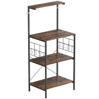 Półka kuchenna HOMCOM, wolnostojąca z 8 hakami, 2 półkami, panele metalowe, rustykalny brąz, 60 x 42 x 134,5 cm(m-1)