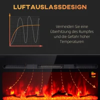 HOMCOM Elektryczny kominek ścienny z efektem LED, 1800 W, z kryształami, w 3 kolorach z 5 poziomami jasności, z pilotem, timerem, ekranem dotykowym, montaż ścienny, czarny(m-6)