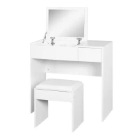 HOMCOM Makeup Desk with Drawer, Vanity Table Set with Flip-up Mirror and Cushioned Stool, White(m-10)
