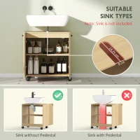 Szafka pod umywalkę HOMCOM z kółkami, drzwi z funkcją Soft-Close, regulowana półka, 60 x 39,8 x 62 cm, drewno naturalne(m-4)