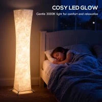 HOMCOM LED Lampa podłogowa do salonu, ściemnialna, z abażurem o wyglądzie papieru, ciepła biel, 3 poziomy jasności, lampa stojąca z przełącznikiem nożnym do sypialni, biura(m-6)