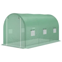 Outsunny Estufa de Jardim em Formato de Túnel Área 8 ㎡ 4x2x2,05 m Estrutura Tubular Reforçada Porta Zíper 6 Janelas Enroláveis Verde(m-8)