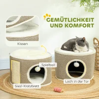 PawHut 56cm Cat Condo Barrel Tower, Small Cat Tree for Indoor Cats with Plush Platform, Toy Ball, Coffee(m-6)