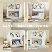 AIYAPLAY Regał dla dzieci, regał na książki z kołami, 4 półki, 2-poziomowy regał na zabawki do pokoju dziecięcego, pokoju zabaw, salonu, 54 x 50 x 56 cm, biały(m-7)