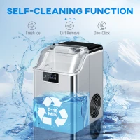 HOMCOM Maszyna do lodu, Ice Maker ze stali nierdzewnej, 24 kostki na raz, 20 kg/24h, zbiornik na wodę 2,1 L, samoczyszcząca kostkarka do lodu z łopatką i koszykiem, do kuchni, biura, na imprezy(m-7)