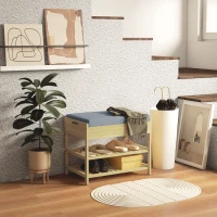 HOMCOM Ławka na buty z 2 poziomami, Ławka z szufladą, Półka na buty, Ławka garderobiana na 4 pary butów, do przedpokoju, holu, bambus, naturalne drewno, 55 x 35 x 46 cm(m-2)