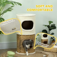 PawHut Cat Scratching Barrel, Cat Tree Tower with Sisal Scratching Post, 3-Level Design Condo with 2 Entrances, 80H cm, Cream(m-6)