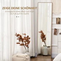 HOMCOM Lusterko stojące, w całości z fornirem drewna, lusterko do próbowania stroju, srebrne+lże brąz, 40 x 150 cm(m-4)