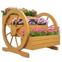 Outsunny Podwyższane grządki z drewna, skrzynki na kwiaty z 3 poziomami, grządka warzywna z dekoracją w kształcie koła wozu, grządka ziołowa z otworami odpływowymi do ogrodu, balkonu, teaku(m-11)