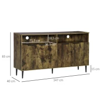HOMCOM Komoda Kuchenna z 2 Półkami i 2 Szafkami w Stylu Industrialnym z Płyty Wiórowej Rustykalny Brąz+Czarny 147 x 40 x 83 cm(m-3)