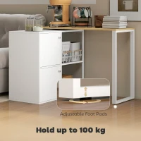 HOMCOM Biurko narożne w kształcie litery L, obracane o 360°, z 2 szafkami, 2 otwartymi półkami, biurko komputerowe dla małych przestrzeni, biuro, salon, 150x40x75 cm, Białe(m-6)