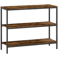 HOMCOM 3-Tier Console Table with Storage Shelves, Industrial Entryway Table for Living Room, Hallway, Rustic Brown